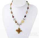 Nice White Freshwater Pearl And Three Color Jade Flower Pendant Necklace With Double Ring Closure