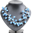 Trendy Style Multi Strand Blue Seashell Beads Twisted Necklace With Bending Alloyed Tube