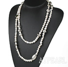 Long Style Mixed White Freshwater Pearl And Metal Charm Necklace, Sweater Necklace
