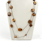 Fashion Long Style Mixed Square Round Flower Shape Tiger Eye Necklace, Sweater Necklace