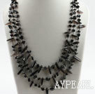 three strand smoky quartze and obsidian necklace