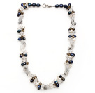 Wholesale Elegant Multi Freshwater Pearl And Black Rutilated Quartz Strand Necklace