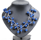 Discount Trendy Style Multi Strand Royalblue Seashell Beads Twisted Necklace With Bending Alloyed Tube
