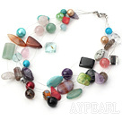 multi strand pearl crystal and multi color gem necklace
