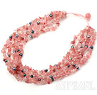 multi strand pearl and cherry quartze necklace