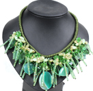 Wholesale Fantastic Sparkly Green Series Crystal Agate Aventurine Beads Hand-Knitted Party Necklace