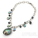 Wholesale Fashion Loop Chain Style Unakite And Abalone Shell Pendant Necklace