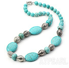 turquoise and tibet siver necklace with moonlight clasp