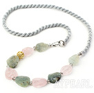 Wholesale Assorted Scrub Rose Quartz and Green Rutilated Quartz Necklace with Gray Cord