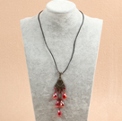 Wholesale Simple Retro Style Tear Drop Shape Red Crystal Pendant Necklace With Black Leather