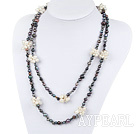 Hot Long Black And White Cluster Freshwater Pearl Beaded Necklace, Sweater Necklace