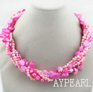 Assorted Multi Strands Dyed Pink Teeth Shape Pearl and Pink Shell Twisted Necklace
