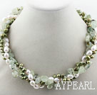 Assorted Multi Strands White and Green Freshwater Pearl and Green Rutilated Quartz Twisted Necklace