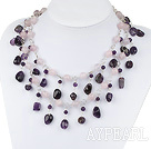Wholesale Trendy Loop Style Round Rose Quartz Strand Necklace With Amethyst Pendant