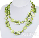 Fashion Long Style Green Series Freshwater Pearl And Rectangle Disc Shell Necklace, Sweater Necklace
