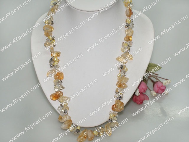 Nice Yellow Series Freshwater Pearl And Citrine Chips Stone Necklace With Lobster Clasp