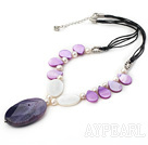 Nice White Freshwater Pearl Purple Drop Shape Shell And Purple Agate Pendant Necklace