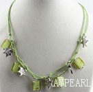 17.7 inches green colored glaze necklace with extendable chain