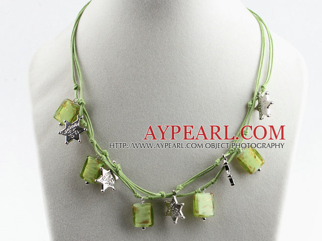 17.7 inches green colored glaze necklace with extendable chain