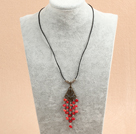 Wholesale Simple Retro Style Chandelier Shape Red Coral Beads Tassel Pendant Necklace With Black Leather