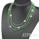 Multi Strands Green Pearl Crystal and Aventurine Necklace