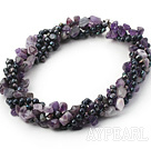 multi strand black pearl and natural amethyst necklace
