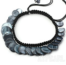 Lovely Black Disc Shell Braided Drawstring Bracelet With Adjustable Thread