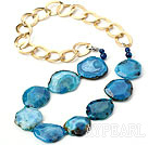 Blue Color Burst Pattern Crystallized Agate Knotted Necklace with Golden Color Metal Chain ( The Chain Can Be Deducted )