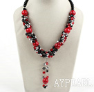 Wholesale Nice Cluster Black And Red Crystal And Round Red Bloodstone Pendant Necklace With Moonight Clasp