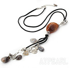 Wholesale Fashion Simple Style Multi Brazil Agate Pendant Necklace With Black Cords