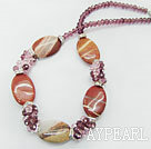 Fashion Cluster Purple Pink Crsyal And Oval Shape Red Agate Beads Necklace