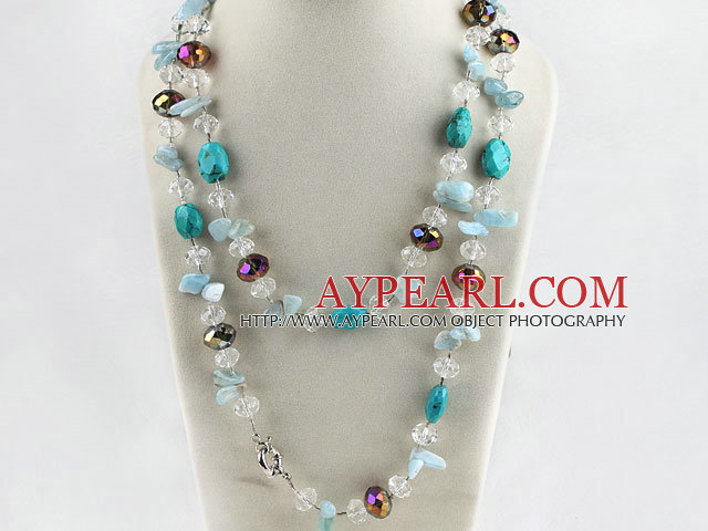 47.2 inches bright color crystal aquamarine and turquoise necklace