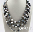 Beautiful 4-Strand Black And Gray Sea Shell Beads Necklace With Magnetic Clasp