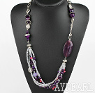 Fashion Layer Style Multi Purple Agate And Crystal Charm Strand Necklace