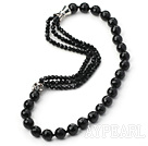 Charming 6-14Mm Faceted Black Agate Layer Beaded Necklace With Magnetic Clasp