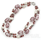 double strand crystal and colored glaze necklace