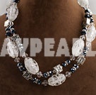 double strand black crystal and white colored glaze necklace
