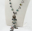 19.7 inches garnet black shell and indian agate necklace