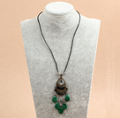 Wholesale Simple Retro Style Chandelier Shape Tear Drop Phoenix Stone Black Crystal Tassel Pendant Necklace With Black Leather