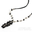 Wholesale black agate chips necklace with extendable chain