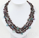 Wholesale beautiful three strand rainbow flourite and garnet necklace