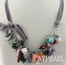 19.7 inches multicolor gemstone necklace with ribbon