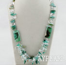 Beautiful Green Teeth And Rectangle Agate And Crystal Threaded Necklace