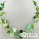 multi strand green crystal and shell necklace