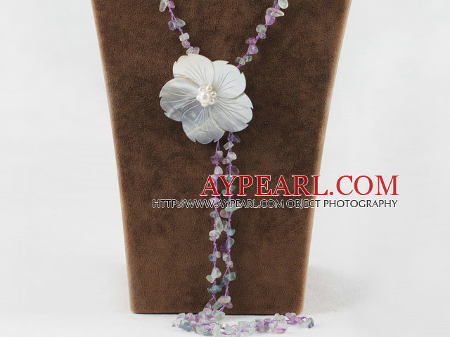 23.6 inches rainblow flourite necklace with black shell flower