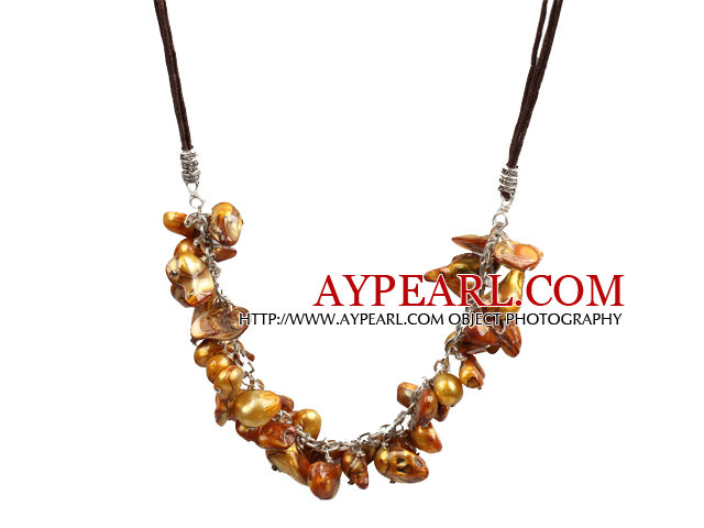 New Arrival Brown Teeth Shape Pearl Necklace with Lobster Clasp