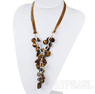 19.7 inches Y shape tiger eye necklace with ribbon