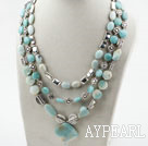 Wholesale Multi Strand Amazon Stone Necklace with Metal Accessories