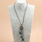 Wholesale Simple Retro Style Tear Drop Phoenix Stone Tassel Pendant Necklace With Black Leather
