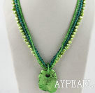 fashion three strand green pearl crystal and turquoise necklace